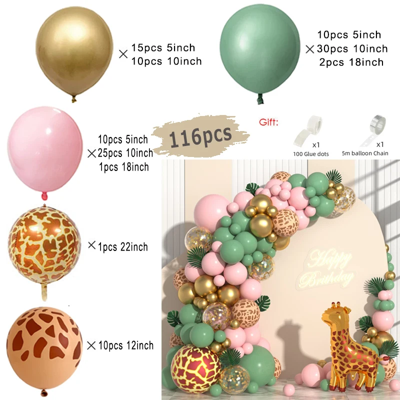 Ghirlanda Di Palloncini Per Festa Safari Giungla – 67 Palloncini Lattice E Animali 40cm