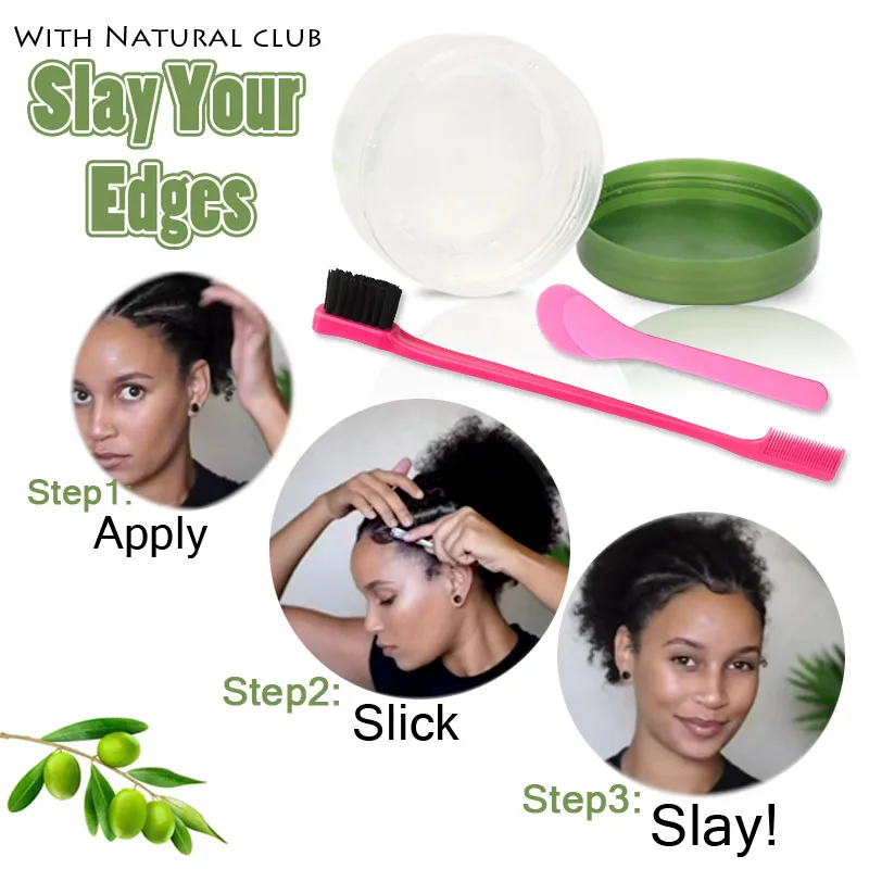 Edge Control Olive Oil Wax Cream Hair Styling Gel Broken Hair Finishing Anti-Frizz Fixative Gel Edges Brush
