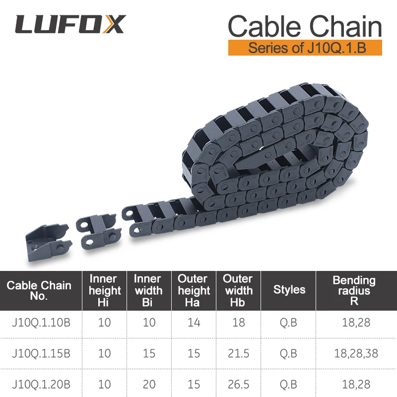 Hight Quality 1meter Cable Drag Chain Bridge type cannot be opened Series of J10Q.1.B 10*10 10*15 10*20 Bending radius R18 28 38