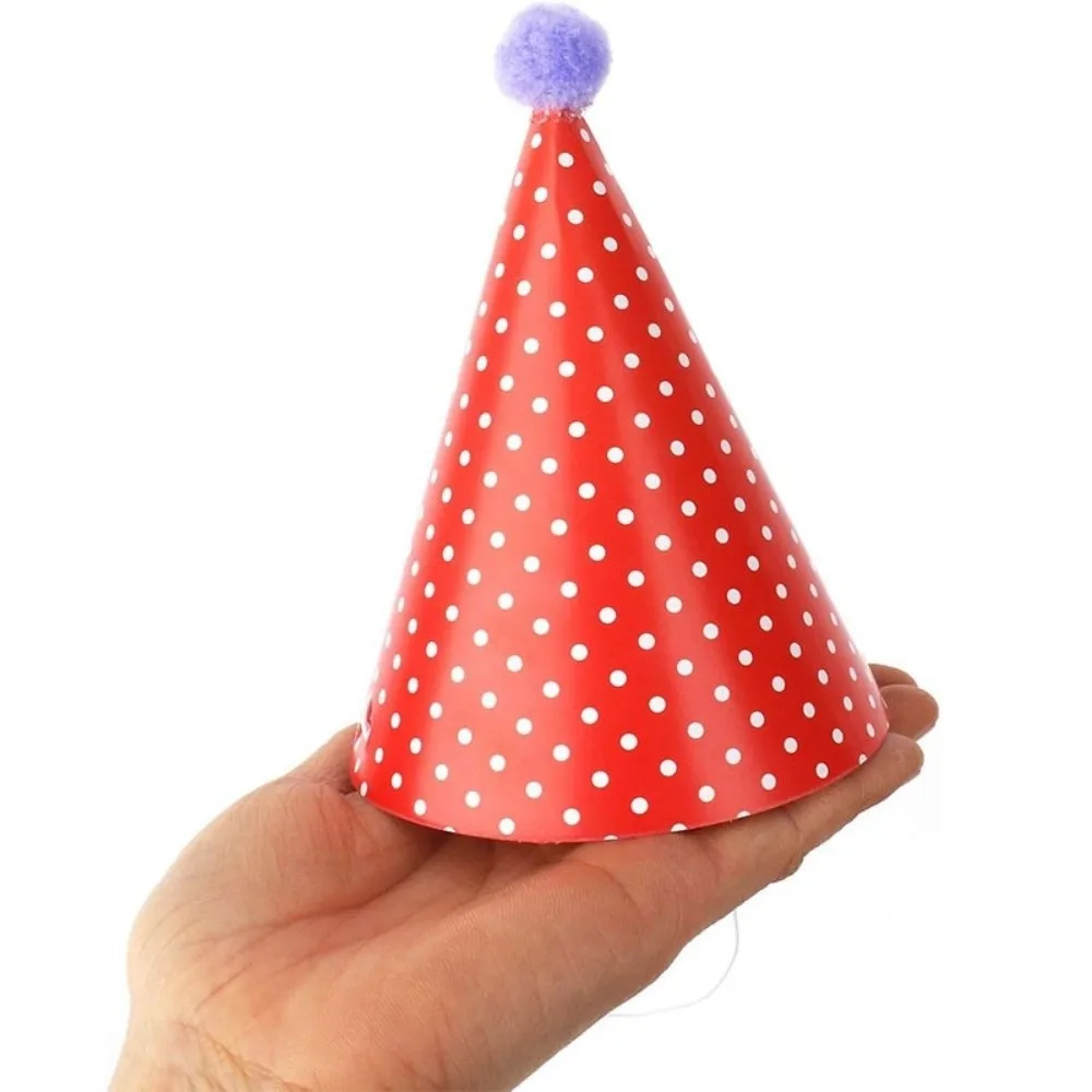 Polka Dot Birthday Party Hats with Pom Poms Paper Birthday Hat Set DIY Handmade Colorful Birthday Crown Hat Birthday Party
