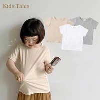 2024 New Infant Baby Boys Girls Korean O-neck Tee Summer Kids Short Sleeves Fashion T-Shirt Clothing Children Cotton Solid Tops 1