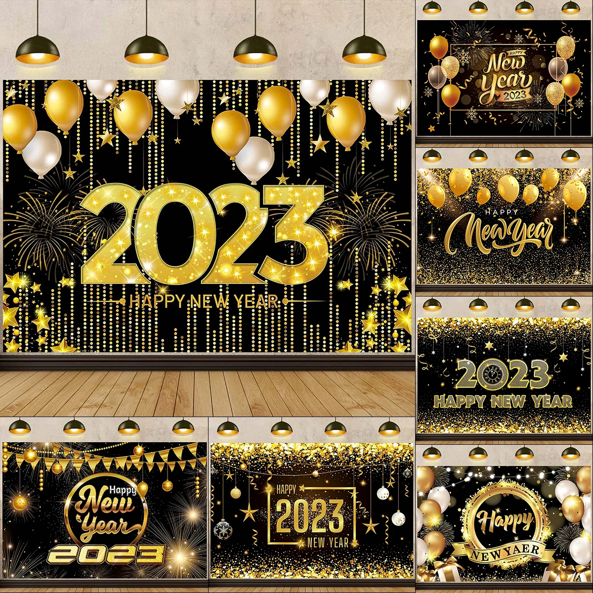 Feliz ano novo 2023 pano de fundo banner glitter clock fogos de artifício  decoração de festa natal ornamento presente navidad noel natal ano novo| |  - AliExpress