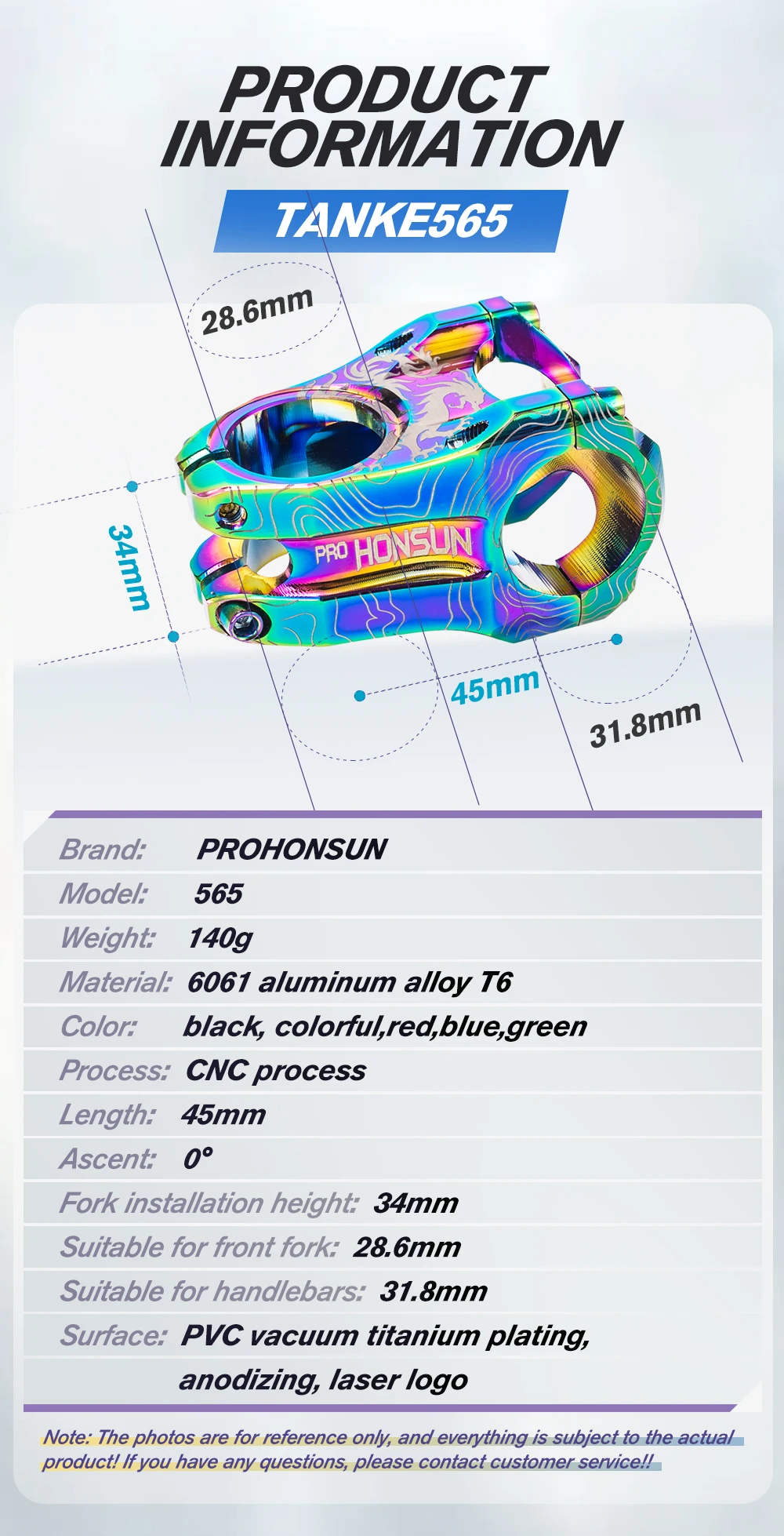 HONSUN MTB-Mountainbike-Vorbau, Aluminiumlegierung, ultraleicht, hochfest, kurz, 31,8 x 28,6 mm, CNC-Vorbau, DH/AM/XC, Stromrichtung 565 – Detail 3