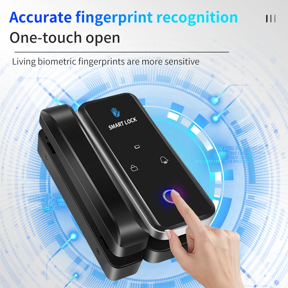 Fingerprint WIFI Electronic Smart Lock TTLOCK APP 13.56Mhz RFID Card Password for Framed or Frameless Glass Door Keyless No-wire