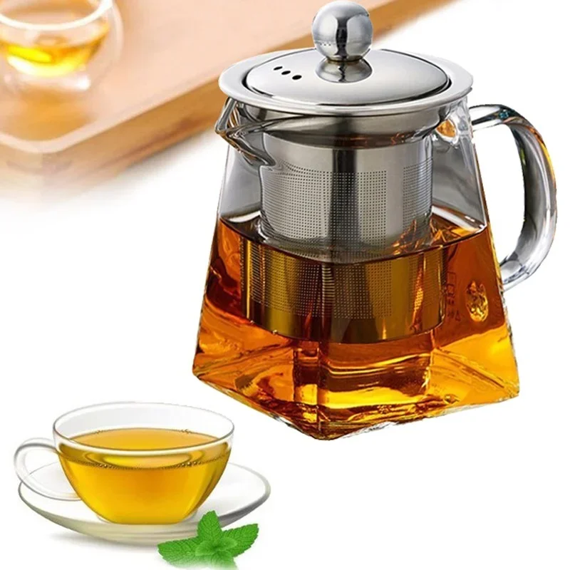 350ml Glass Teapot With Stainless Steel Infuser Heated Container Heat Resistant Tea Pot Good Clear Kettle Square Drinkware
