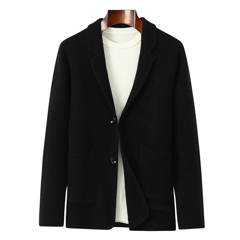 ATTYYWS High end new knitted cardigan men's 100% pure cashmere sweater long sleeved business jacket men's lapel cashmere sweater 2