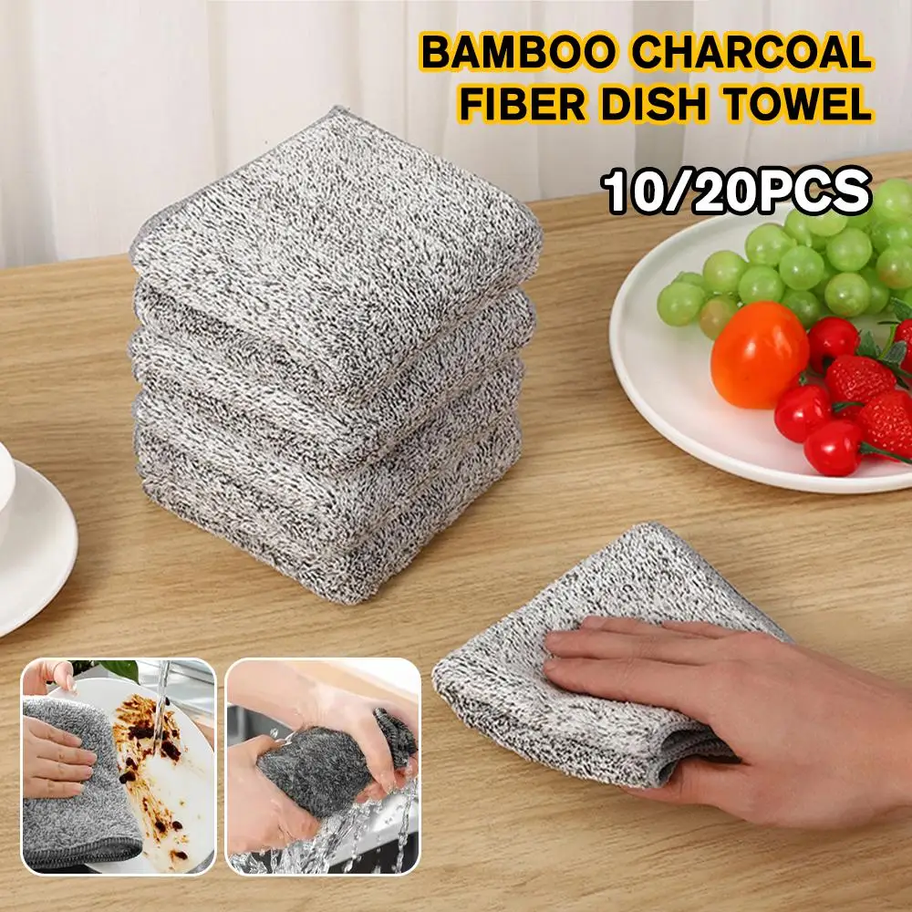 

10/20pcs Household Bamboo Charcoal Fiber Cleaning Cloth Cleaning Tools Oil Water Absorption Rags Non-Stick Towel Kitchen Wa T4Y9