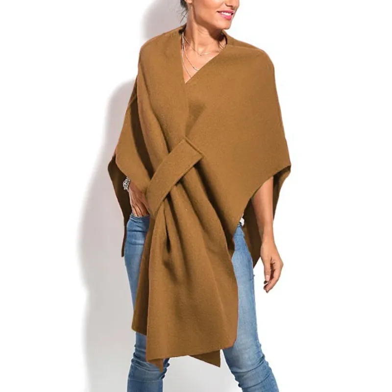 

Batwing Sleeve Ponchos Mid-Length Solid Color Wool Jackets Y2K Loose Capes Irregular Cropped Outwear Shawl Cape Lady Cape