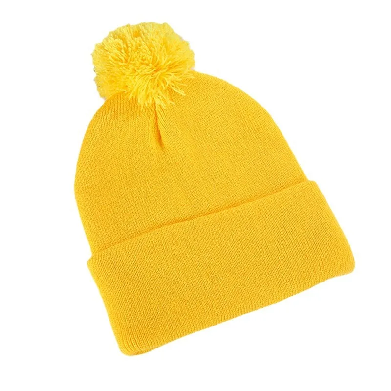 New Custom Logo Solid Color Pompom Knitted Hats Outdoor for Women Warm Beanie Hat Hip Hop Skullies Kniting Cap Winter Ski Caps 3