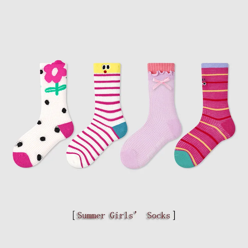 

3-12T Girls Summer Socks Lovely Flower Pattern Trendy Crew Socks Baby Toddlers Thin Socks Cotton Socks 4 Pairs/lot