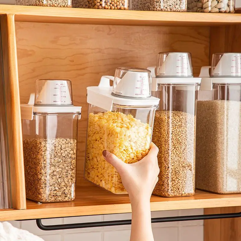 Food Flour Storage Containers Airtight Snack Sugar Cereals AS Container  Large Capacity Rice Bucket With Measuring Cup Seal Lids