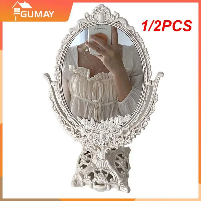 1/2PCS European Style Carving Makeup Mirror Vintage Floral Oval Handhold Mirror Home Decor Makeup Mirror ZM1202