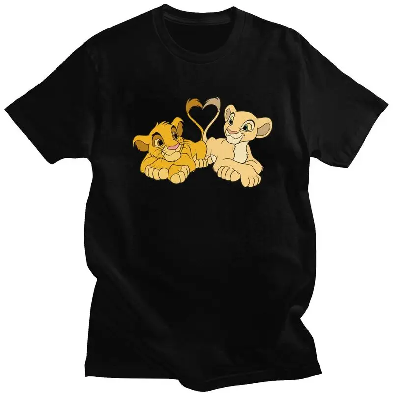 

Cute Cartoon Simba And Nala T Shirts Men Short Sleeve The Lion King T-shirts Casual Tee Soft Cotton Slim Fit Tshirts Merch