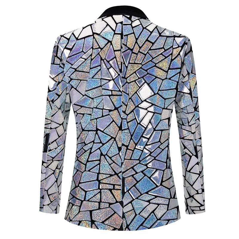 Luxury Laser Sequin Tuxedo Blazer Jacket Men One Button Shawl Lapel Dress Suit Blazer Male Party Stage Prom Singer Costume Homme 2