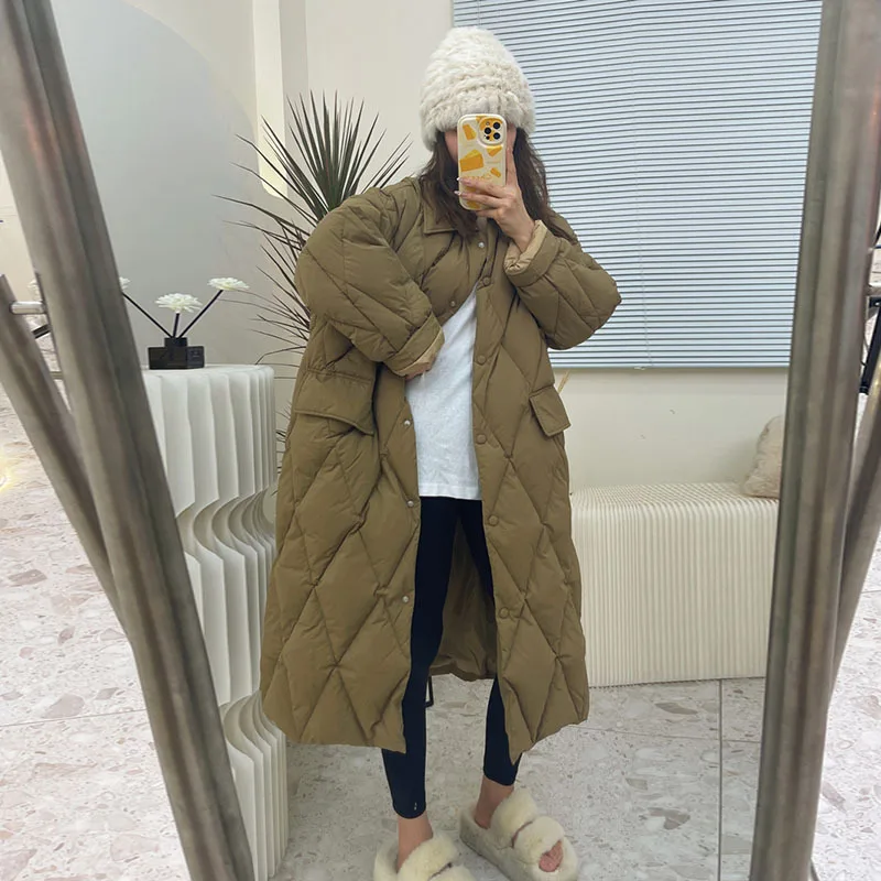 

Detachable knitted hat down jacket for women's 2022 winter new thickened high quality 90% white duck down knee length medium len