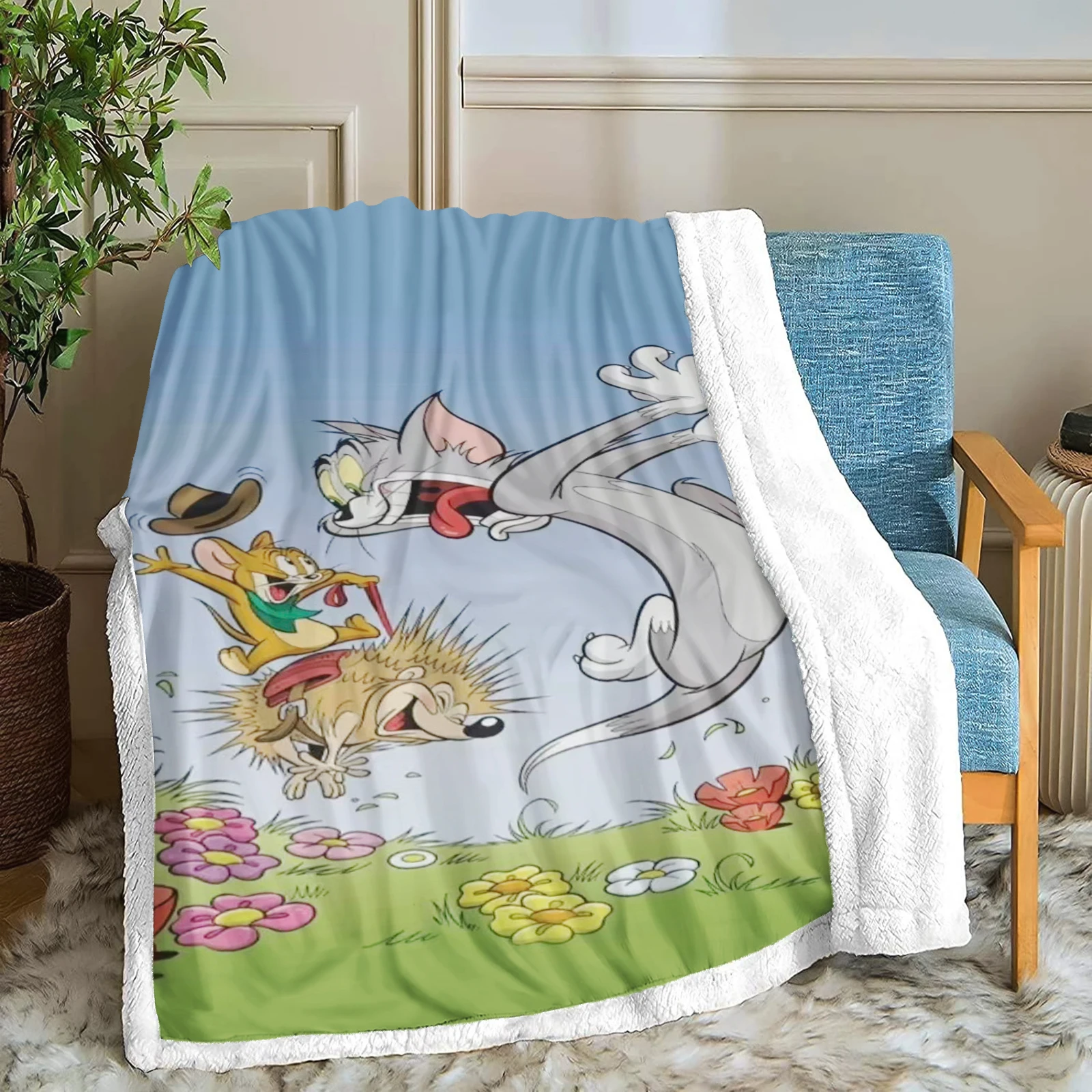 Tom E Jerry Cartoon Coperta Personalizzata Modern Kawaii Furry Children Printed Fluffy Plush Cute Cat Mouse Printing Room Decor
