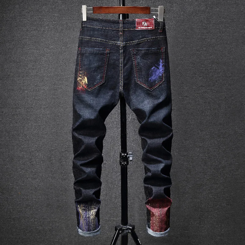 Men’s Trendy Color Oil Paint Denim Pants,High Quality Slim-fit Ripped Stretch Jeans,Street Fashion Sexy Jeans,Daily Casual Jeans