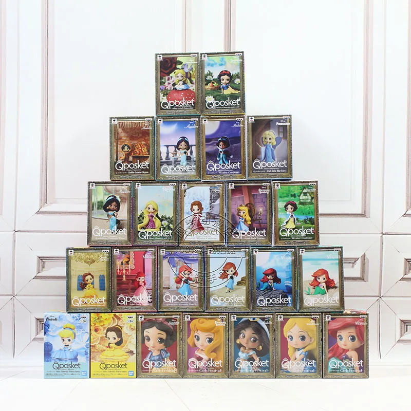 Princess Q Posket Series Princess Belle Biancaneve Maleficent Jasmine Ariel Blue Fairy Cartoon Action Figure Model Toys