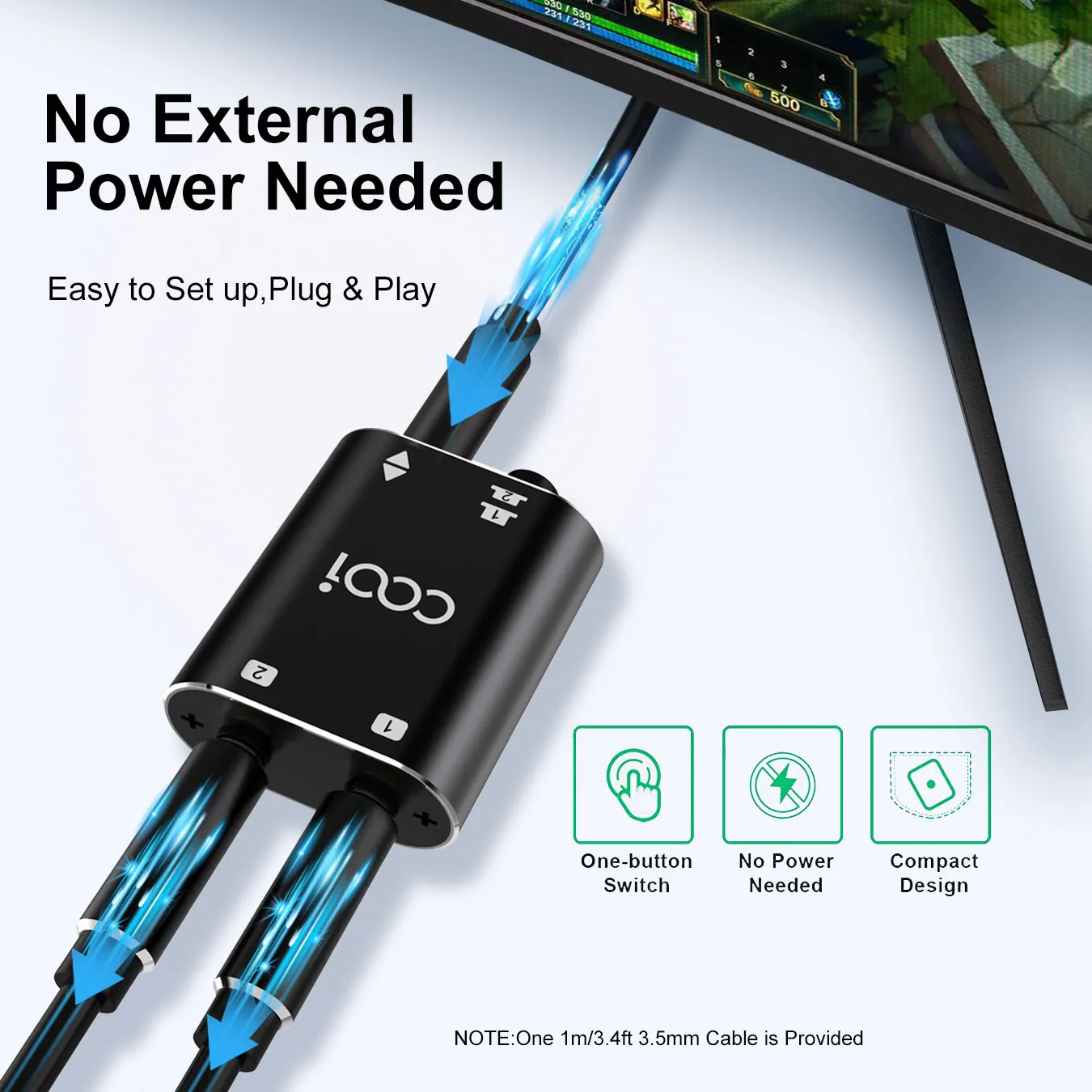 COOIDEA 2  3.5mm ׷  ó   ġ й  2 In 1 Out Ǵ 2 In 1 Out  ̺ 