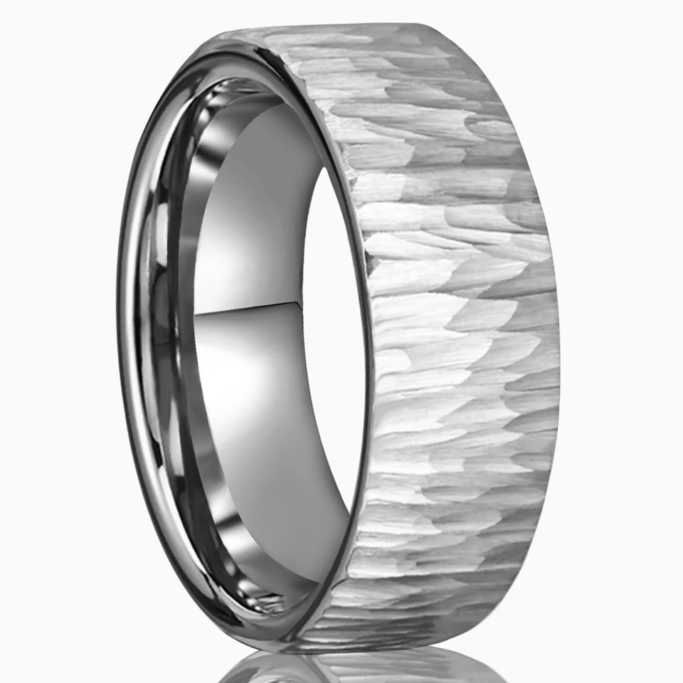 Cool Tungsten Carbide Ring For Men - Silver 8mm Band With CZ Stones & Wood Inlay - Wedding, Engagement, Size 8