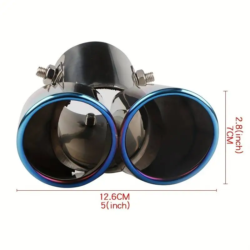 Tail Pipe Muffler Car General One Out Two Grilled Blue Tail Throat Double Pipe Stainless Steel