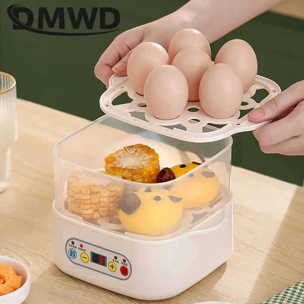 DMWD 1/2 Layers Mini Food Steamer Electric Cooker Automatic Custard Egg Boiler Breakfast Maker Omelette Cooking Machine 220V