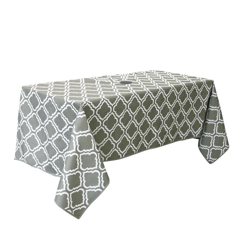 

Recatngle Indoor Outdoor Waterproof Tablecloth With Umbrella Hole And Zipper For Patio Garden Party And BBQ 59X83.8 Inch