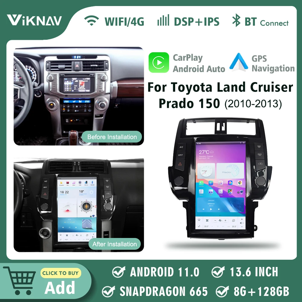 

13.6 Inch Android 11 Car Radio For Toyota Land Cruiser Prado 2010-2013 Multimedia Video Player GPS Navigation Carplay Head Unit
