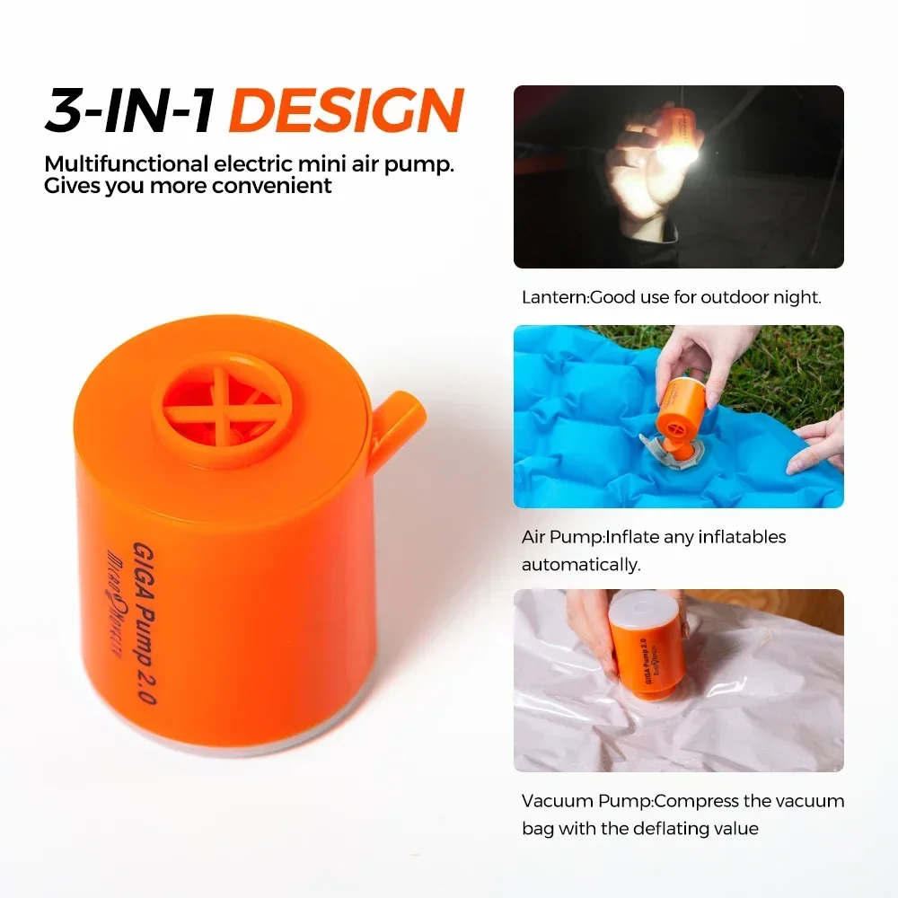 

Outdoor Camping Inflatable Mini Air Pump GIGA Pump 2 Portable Air Pump for Hiking / Float / Air Bed USB Rechargeable Vacuum Pump