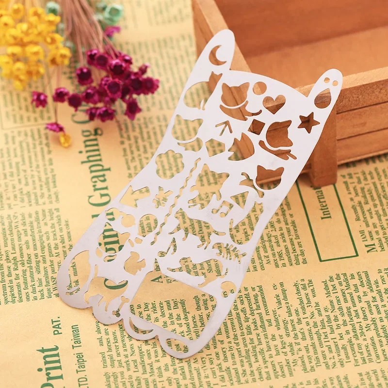 Stainless Steel Ruler Cat Multifunctional stainless steel hollow ruler Geometric figure drawing stencils templates metal ruler Diy Tool Diary Template