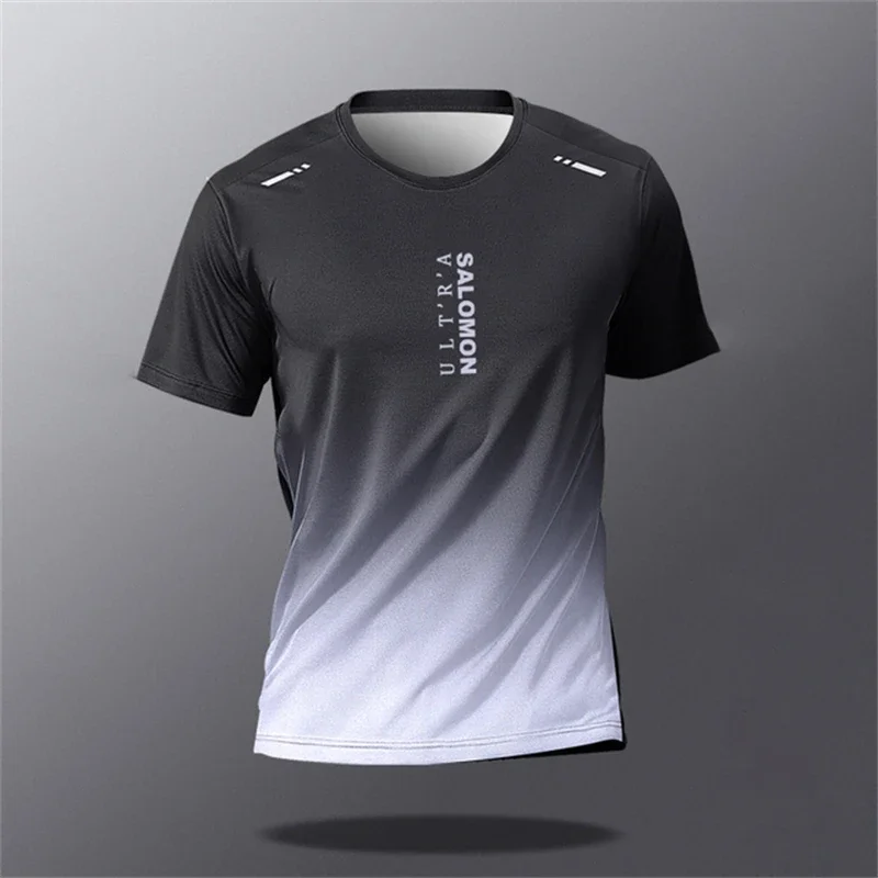 

Fashion Gradient Print T Shirt For Men Summer Breathable Short Sleeve Tops Outdoor Run Fitness Sports T-Shirt Loose O-neck Tees