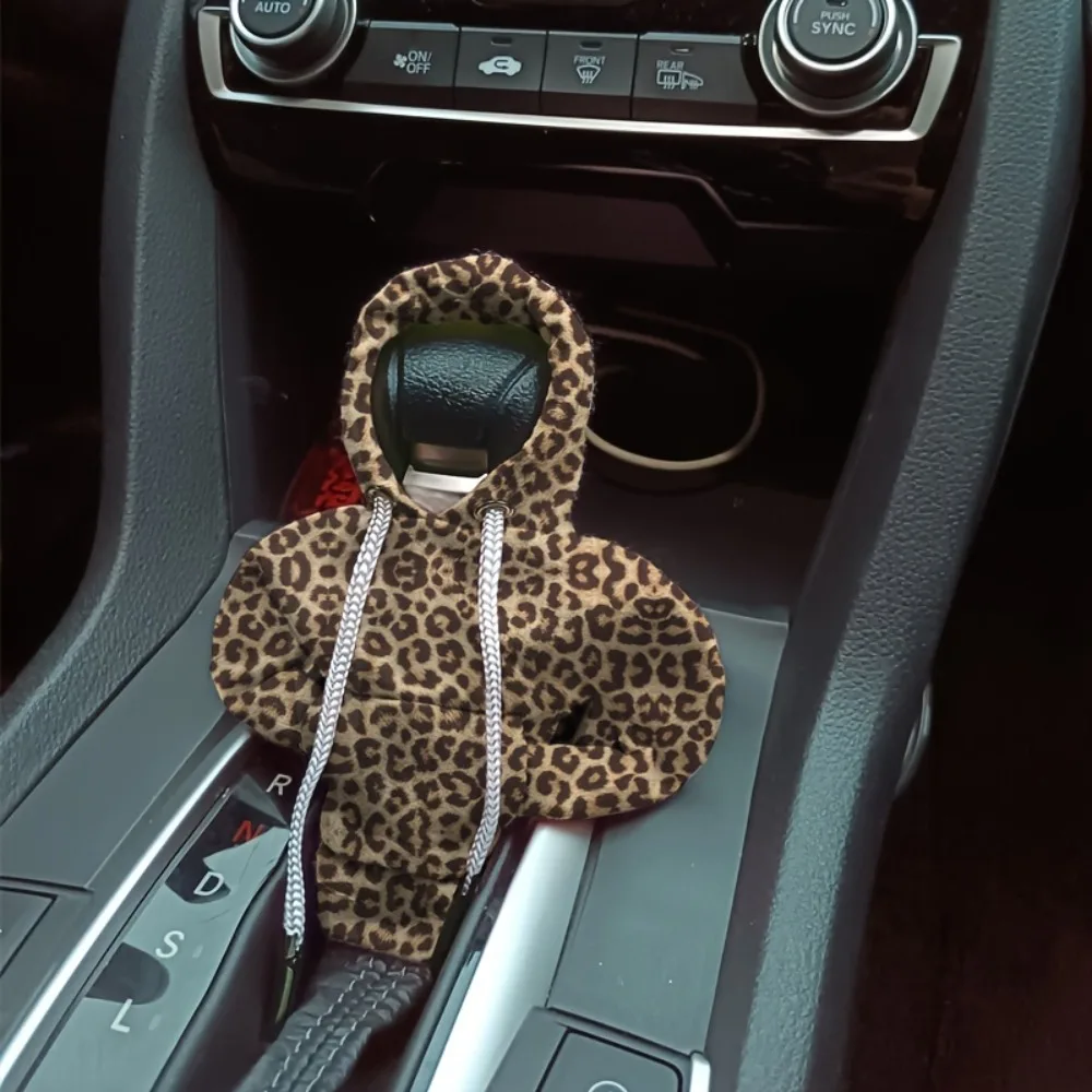 Car Interior Accessories 1 mini cute leopard print sweater with car shift lever gloves, sweater with car shift dust cover, stylish interior
