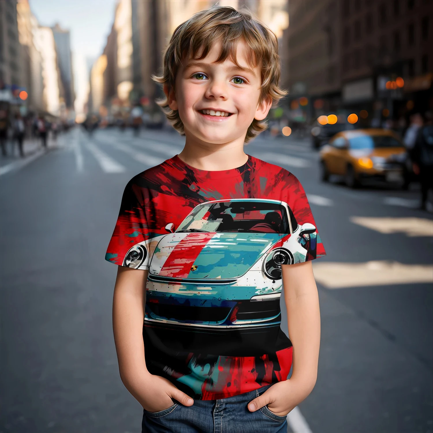 Summer Kids Cartoon Tops Tees 3D Print Racing Car T-shirt Fashion Children Short Sleeve Clothing Boys Girls Sports Streetwear