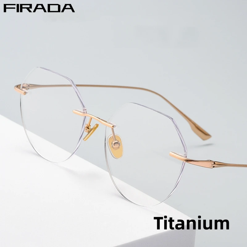 FIRADA Fashion Comfortable Eyeglasses Women New Vintage Titanium Rimless Eyewear Optical Prescription Glasses Frame For Men 1136