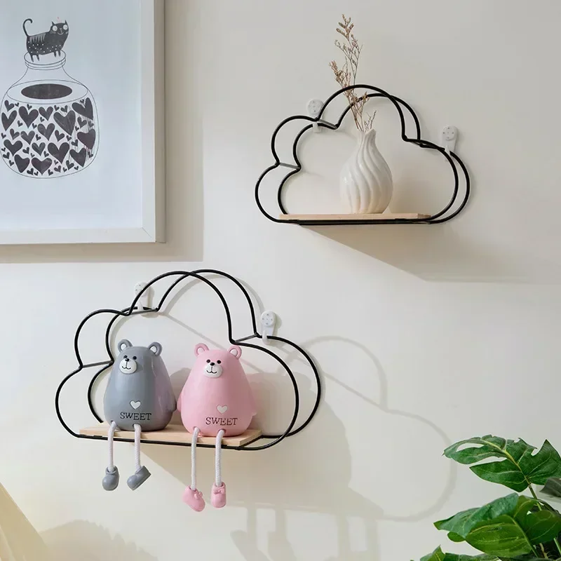 Wooden display stand Creative Cloud Iron Shelving Wall Shelf Wooden Clapboard Nordic Style Decoration Children Room Decoration Display Stand
