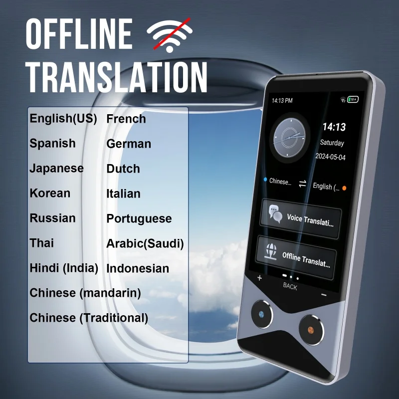 Offline Photo Translation V9000 Translator 3.7" Multi-Languages RAM 1GB ROM 16GB 4G WIFI Hotspot Type-C Dual Silicon Microphone
