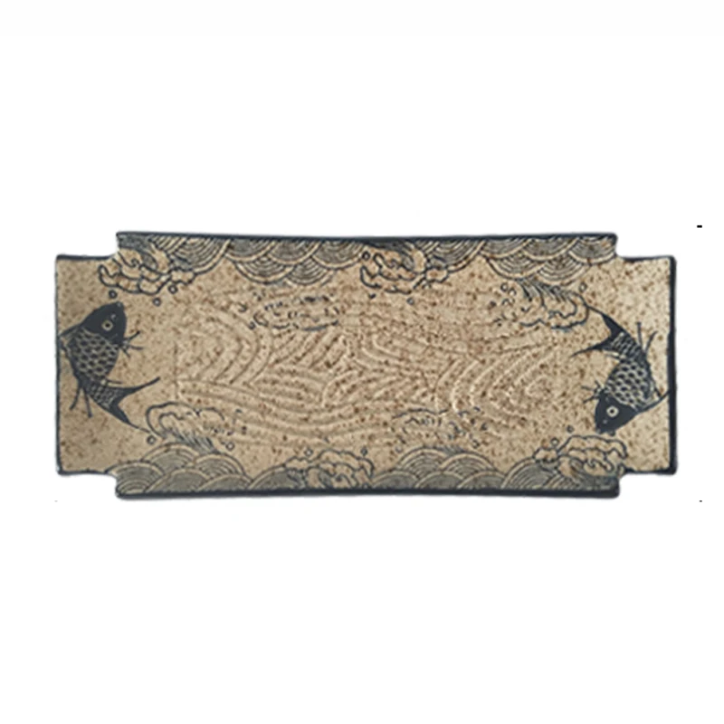 

Тарелка в японском стиле, креативная посуда, тарелка для домашних суши, прямоугольная керамическая тарелка в форме рыбы, фруктовые тарелки с узором