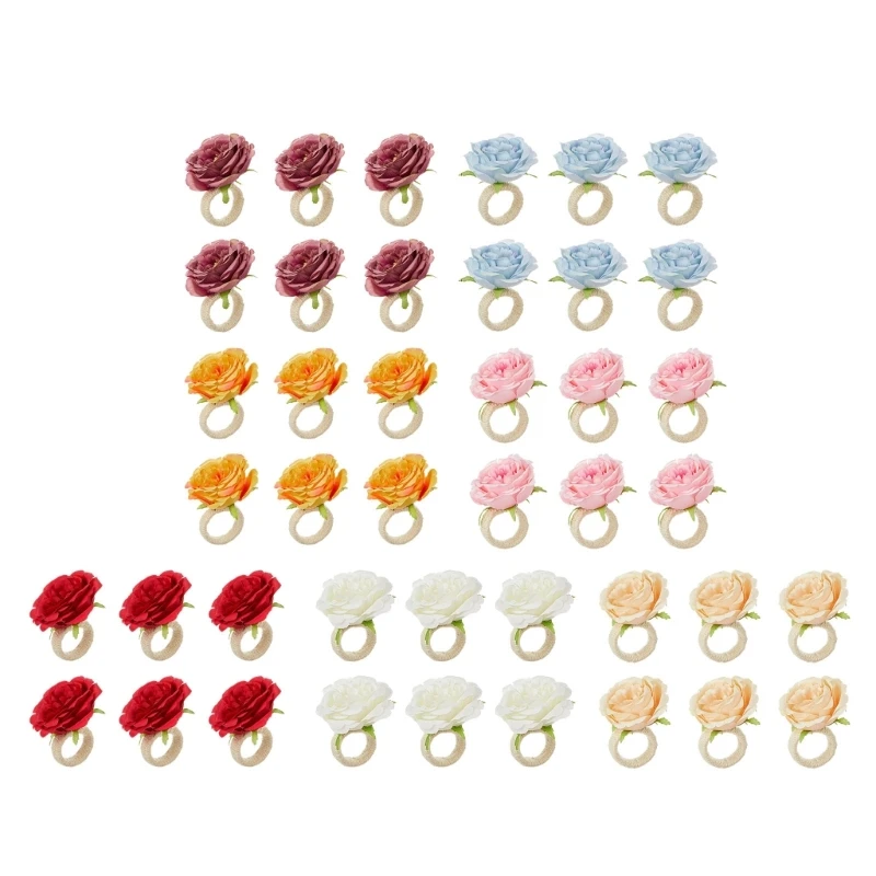 

Y1UB 6pcs Napkin Rings for Wedding Dining Table Artificial Flower Napkin Rings