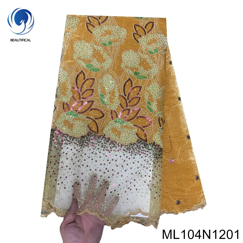 

African Light Orange Tulle Lace , Sequin Sewing Fabric, French Light Luxury Temperament Gentle Wind Embroidery Dress, ML104N12
