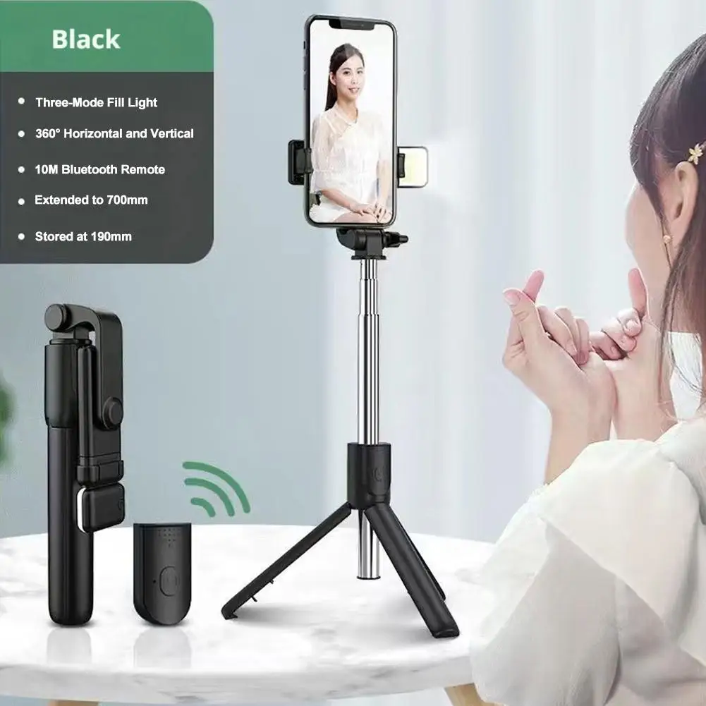 휴대용 블루투스 셀카봉 삼각대 홀더, 리모컨 셔터, 조명, 확장형 무선 리모컨, 접이식 휴대폰 거치대