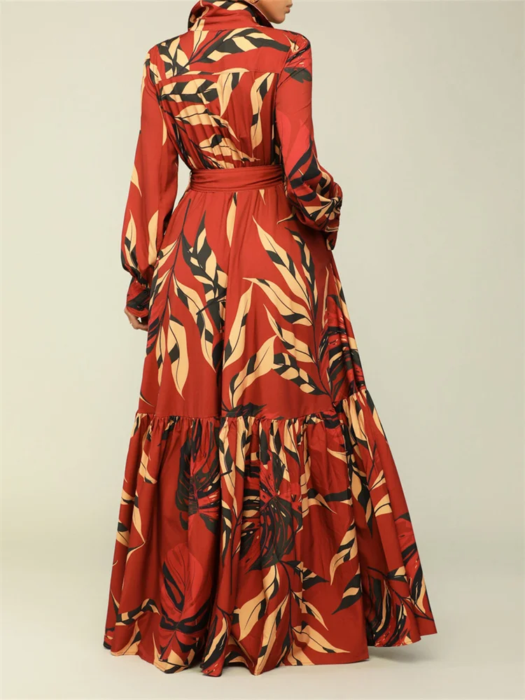 Wmstar Women Dress Spring Casual Floral Print Single Breasted Long Sleeve Turn-down Collar Female Evening Maxi Shirt Dresses