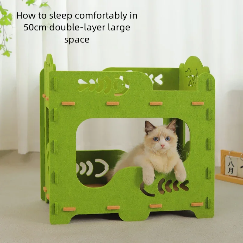 Felt Cat House 2-Layer Scratching Board Indoor Multi-Functional Pet Bed Removable Washable Breathable for Large Cats Kittens 3