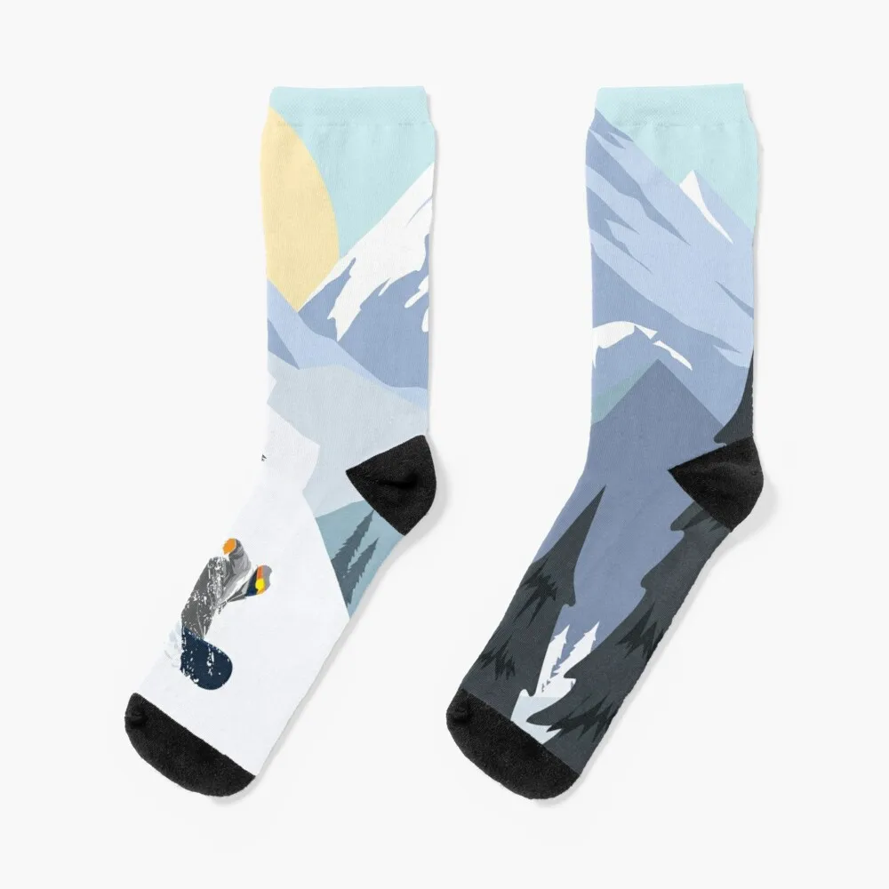 Snowboarding in Fresh Powder - Winter Paradise Socks Funny Socks Women