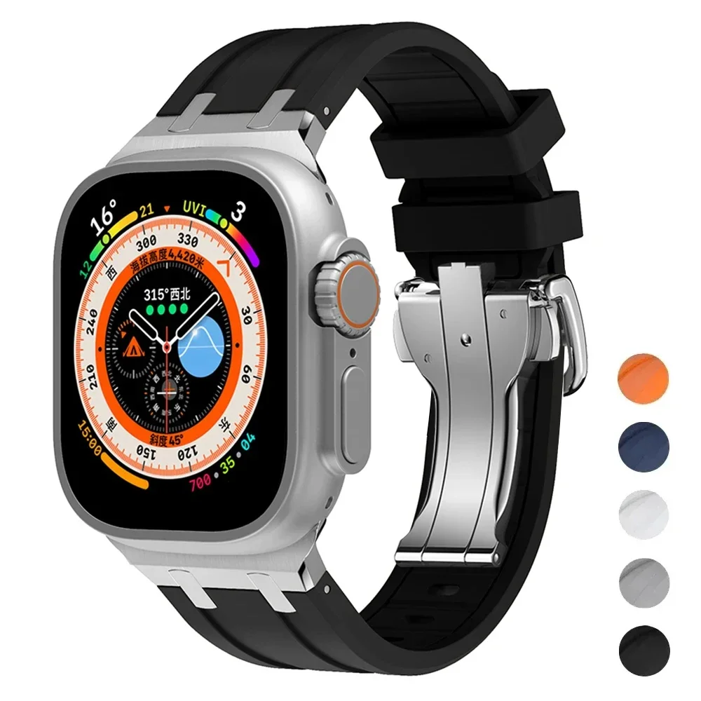 애플 워치 울트라 2 1 용 소프트 실리콘 스트랩, 49mm 시리즈 9 8 7 41 45mm 고무 밴드, 아이워치 6 5 4 se 42mm 44mm 남성용 팔찌