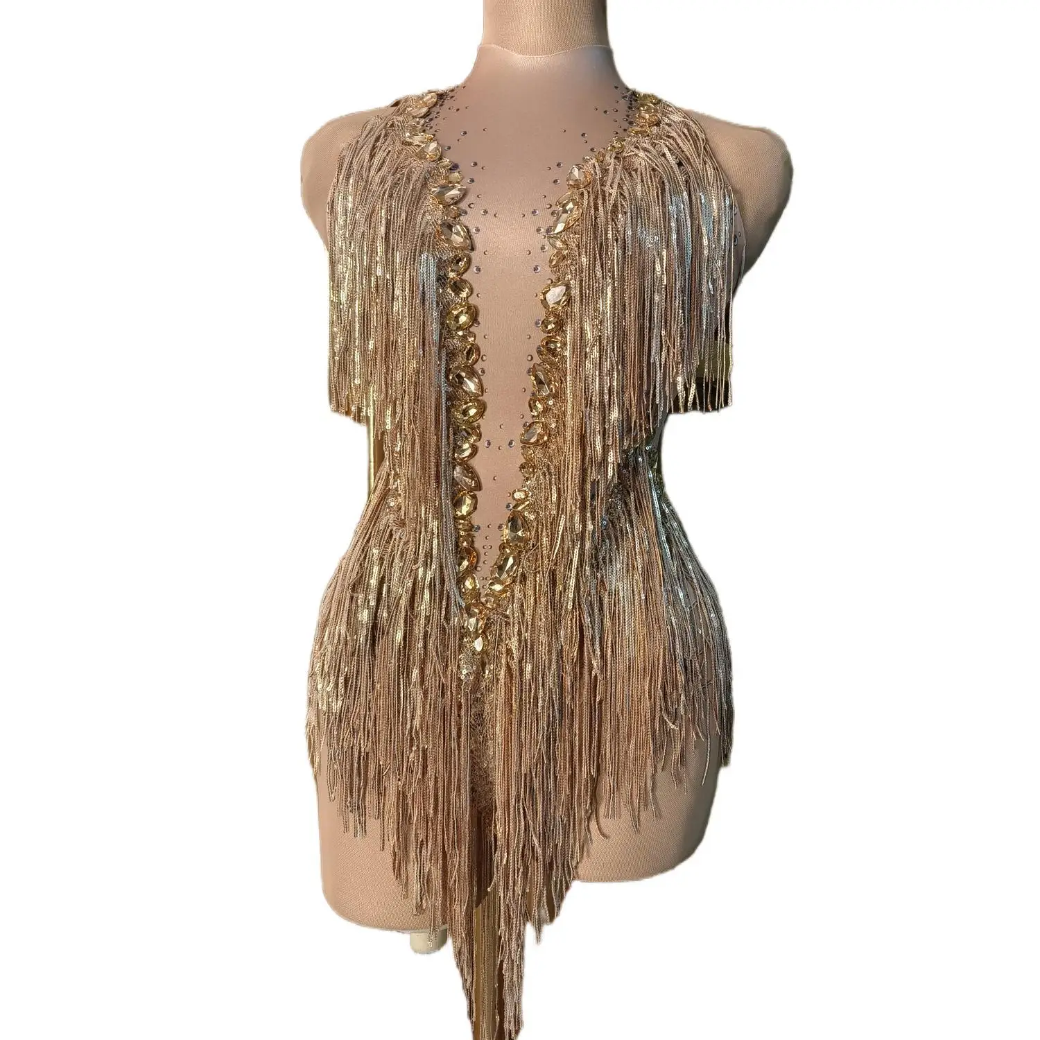 

Rhinestones Fringes Bodysuit Women Nightclub Outfit Glisten Dance Costume One-piece Dance Wear Singer Stage Leotard