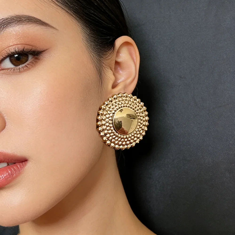 Gold Überzogene Ohrringe Schmuck für Frauen Hochzeiten Design Kreis Clip Ohrringe für Dubai Engagement Braut Luxus Hoop Ohrringe – Detail 7