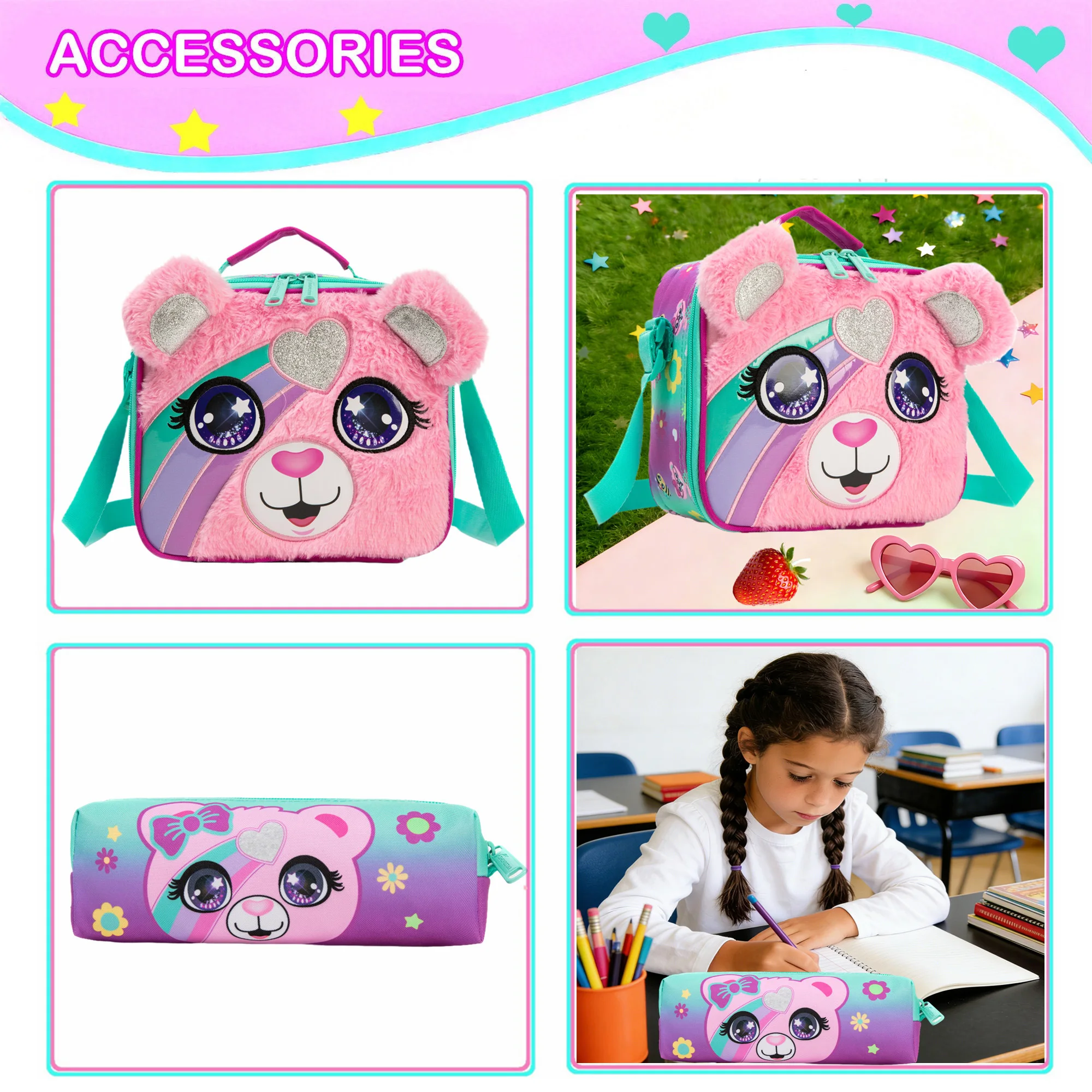 Kids Backpack for Girls Cute School Bag Set with Insulated Lunch Tote Back to School Bookbag Perfect Gift for Elementary Student 5
