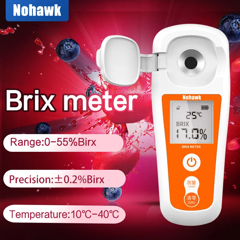 Nohawk 糖度計 USB充電式 0-55% Brix　デジタル ブリックス Nohawk液晶デジタル充電式brixメーター、液体砂糖を測定するための砂糖