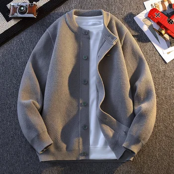 الكورية الرجال سترة سترة الأعمال عادية س الرقبة بلون بالأزرار الرجال متماسكة Sweatercoat موضة ملابس رجالي الشارع الشهير 3