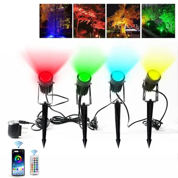 블루투스 RGB LED 스포트라이트 야외 스마트 앱 제어 풍경 스포트 라이트, 원격 통로 정원 나무 장식 잔디 램프